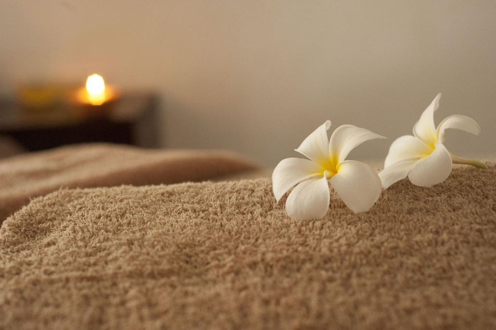 Flowers placed on a towel